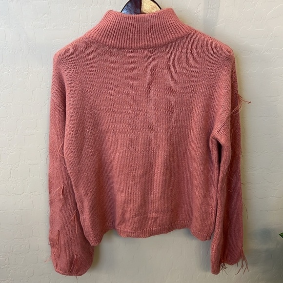 Rachel Parcell Ostrich Feather Trimmed Mock Neck Sweater, blush pink, size M - Picture 7 of 12